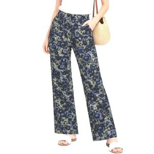 Maison Cottagecore Blue Floral Tapestry Jacquard High Waist Straight Leg Pant M